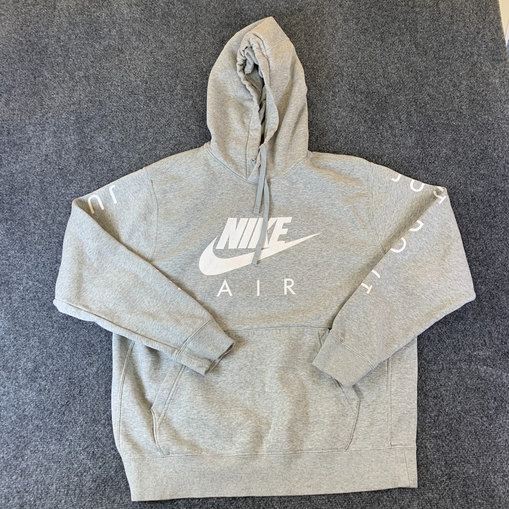 Nike Air Just Do It Hoodie Mens Large Heather Gray Logo Cotton Pullover Winter